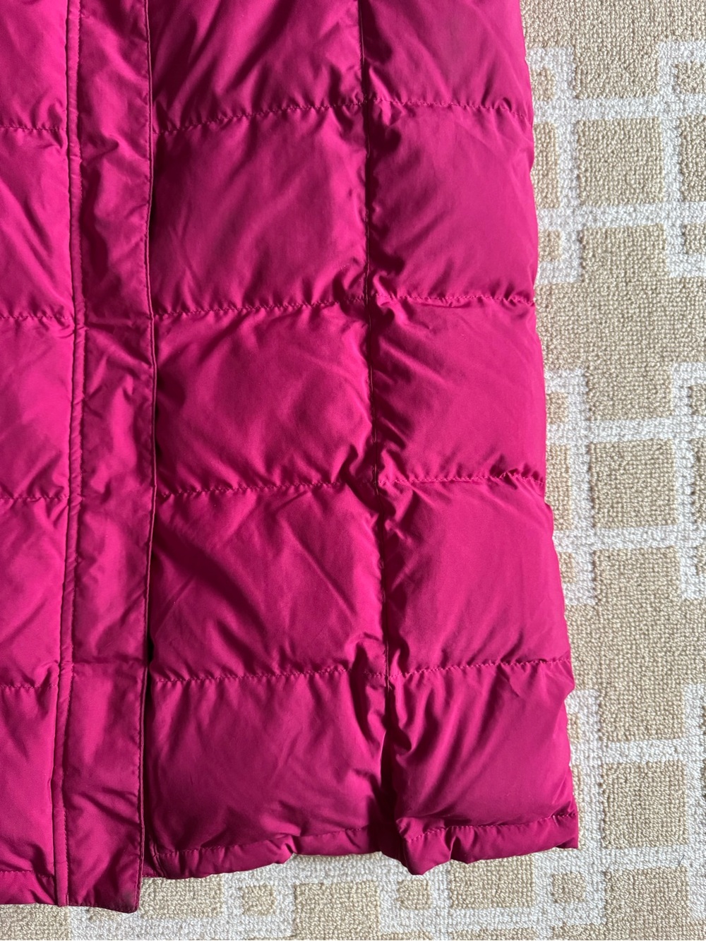 L.L. Bean Goose Down Full Length Puffer Coat Faux Fur Hood Magenta Pink M - Picture 7 of 8